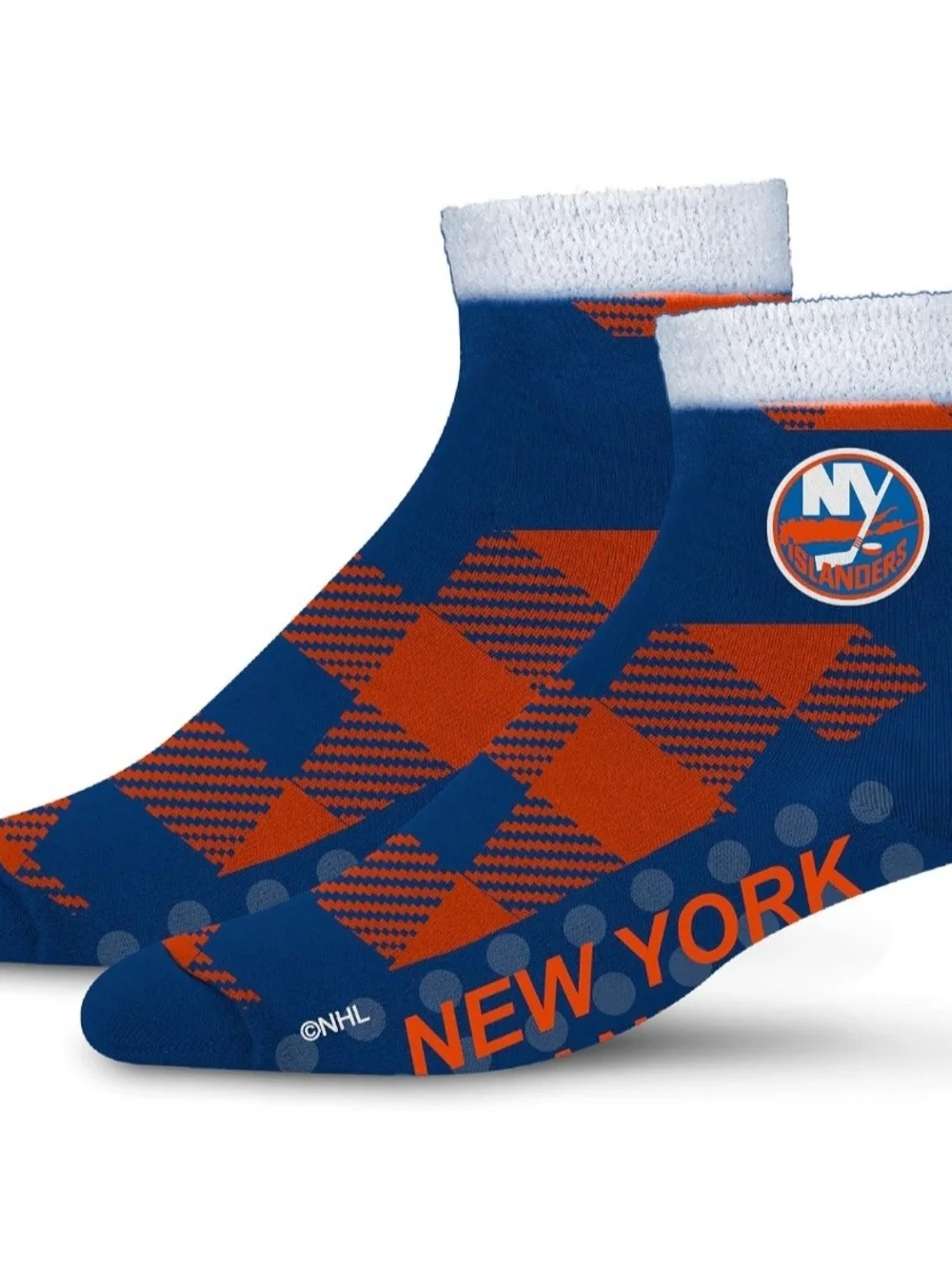 NHL New York Islanders Blue & Orange Plaid Mens Crew Socks Fits Shoe Size 5-12